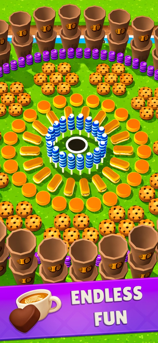 Hole Craze radial puzzle with cookies and cups