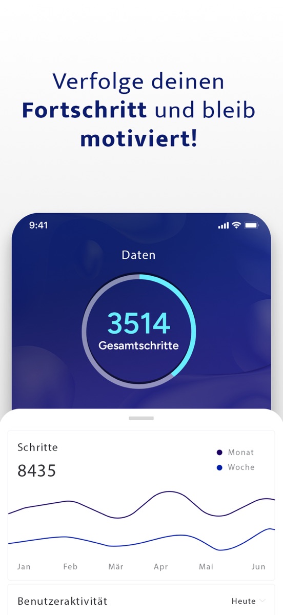 SchrittBuddy activity dashboard and step count